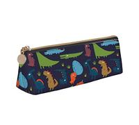 Oudrspo Mignon Animal Dinosaure Impression Crayon Pochette Triangle Stylo étui Portable Crayon Sac en Cuir Organisateur avec Fermeture éclair cosmétique Pochette Sac