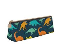 Oudrspo Mignon Animal Dinosaure Impression Crayon Pochette Triangle Stylo étui Portable Crayon Sac en Cuir Organisateur avec Fermeture éclair cosmétique Pochette Sac