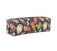 Oudrspo Mignon Dessin animé Bulle thé Motif Pochette à Crayons étui à Stylo Rond Portable Sac à Crayons Organisateur en Cuir avec Fermeture à glissière cosmétique Pochette Sac