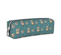 Oudrspo Mignon Dessin animé Bulle thé Motif Pochette à Crayons étui à Stylo Rond Portable Sac à Crayons Organisateur en Cuir avec Fermeture à glissière cosmétique Pochette Sac