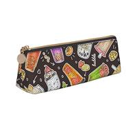 Oudrspo Mignon Dessin animé Bulle thé Motif Pochette à Crayons Triangle Stylo étui Portable Crayon Sac en Cuir Organisateur avec Fermeture éclair cosmétique Pochette Sac