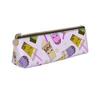 Oudrspo Mignon Dessin animé Bulle thé Motif Pochette à Crayons Triangle Stylo étui Portable Crayon Sac en Cuir Organisateur avec Fermeture éclair cosmétique Pochette Sac