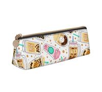 Oudrspo Mignon Dessin animé Bulle thé Motif Pochette à Crayons Triangle Stylo étui Portable Crayon Sac en Cuir Organisateur avec Fermeture éclair cosmétique Pochette Sac
