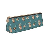 Oudrspo Mignon Dessin animé Bulle thé Motif Pochette à Crayons Triangle Stylo étui Portable Crayon Sac en Cuir Organisateur avec Fermeture éclair cosmétique Pochette Sac