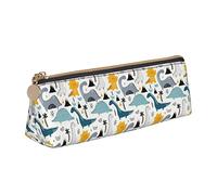 Oudrspo Mignon Dessin animé Dinosaure Porte-Crayon Sac cosmétique Stylo Pochette en Cuir Triangle Sac de Rangement à glissière Papeterie Organisateur pour Adultes Bureau