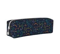 Oudrspo Mignon Dinosaure et Feuilles Motif Pochette à Crayons étui à Stylo Rond Portable Sac à Crayons Organisateur en Cuir avec Fermeture à glissière cosmétique Pochette Sac