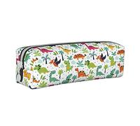 Oudrspo Mignon Dinosaure et Feuilles Motif Pochette à Crayons étui à Stylo Rond Portable Sac à Crayons Organisateur en Cuir avec Fermeture à glissière cosmétique Pochette Sac