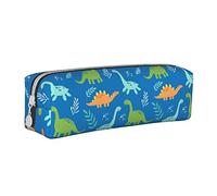 Oudrspo Mignon Dinosaure et Feuilles Motif Pochette à Crayons étui à Stylo Rond Portable Sac à Crayons Organisateur en Cuir avec Fermeture à glissière cosmétique Pochette Sac