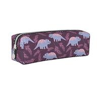 Oudrspo Mignon Dinosaure et Feuilles Motif Pochette à Crayons étui à Stylo Rond Portable Sac à Crayons Organisateur en Cuir avec Fermeture à glissière cosmétique Pochette Sac