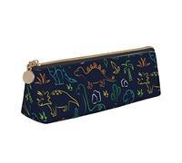 Oudrspo Mignon Dinosaure et Feuilles Motif Pochette à Crayons Triangle Stylo étui Portable Sac à Crayons en Cuir Organisateur avec Fermeture à glissière cosmétique Pochette Sac