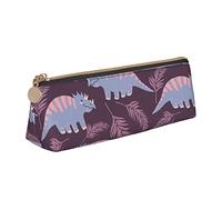 Oudrspo Mignon Dinosaure et Feuilles Motif Pochette à Crayons Triangle Stylo étui Portable Sac à Crayons en Cuir Organisateur avec Fermeture à glissière cosmétique Pochette Sac