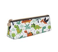Oudrspo Mignon Dinosaure et Feuilles Motif Pochette à Crayons Triangle Stylo étui Portable Sac à Crayons en Cuir Organisateur avec Fermeture à glissière cosmétique Pochette Sac