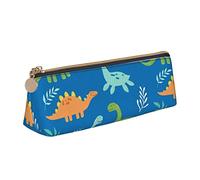 Oudrspo Mignon Dinosaure et Feuilles Motif Pochette à Crayons Triangle Stylo étui Portable Sac à Crayons en Cuir Organisateur avec Fermeture à glissière cosmétique Pochette Sac