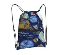 Oudrspo Moon Landing Cordon Sac À Dos Sac Cordon Zipper Sac À Dos Sport Gym Voyage Yoga Sac À Dos Pour Hommes Femmes