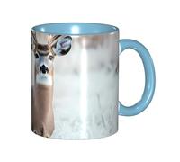 Oudrspo Mug à café en céramique bicolore motif cerf (325 ml), style classique, avec anse ronde, compatible micro-ondes et finition lisse et brillante, idéal pour le bureau et la maison.