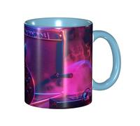 Oudrspo Mug à café en céramique bicolore Rock and Roll (325 ml), style classique, avec anse ronde, compatible micro-ondes et finition lisse et brillante, idéal pour le bureau et la maison.