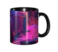 Oudrspo Mug à café en céramique bicolore Rock and Roll (325 ml), style classique, avec anse ronde, compatible micro-ondes et finition lisse et brillante, idéal pour le bureau et la maison.