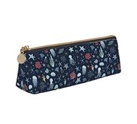 Oudrspo Multicolor Under The Sea Life Trousse à Crayons Trousse à cosmétiques Pochette à stylos Sac de Rangement Triangulaire en Cuir Organisateur de Papeterie à glissière pour Bureau d'adultes
