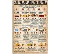 Oudrspo Panneaux en métal d'alphabétisation amérindienne, affiches de tableau de maisons amérindiennes, panneau en aluminium Vintage pour bureau, maison, ferme, décoration murale, Plaque 12x16 pouces