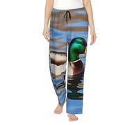 Oudrspo Pantalon de Pyjama pour Femme imprimé Canard colvert nageant dans Une rivière, Pantalon de détente, vêtements de Nuit Doux