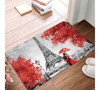 Oudrspo Peinture à l'huile de Paris. Paysage de la Ville européenne. Tapis d'entrée résistant et Doux, Tapis de Bienvenue, Semelle en Caoutchouc pour intérieur et extérieur, 40 x 60 cm.