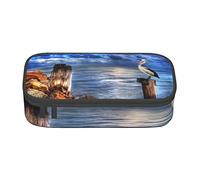 Oudrspo Pelican Bird Blue Sea Sky Imprimé Étui à Crayons Durable avec Compartiment à Fermeture à glissière Étui à Crayons Portable de Grande capacité