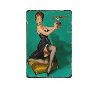 Oudrspo Pin Up Girl Tin Sign Metal Plaque Art Hanging Fer Peinture Rétro Maison Cuisine Jardin Garage Mur Décor 12 "X8