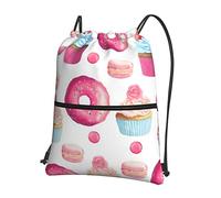 Oudrspo Pink Donut And Cupcake Outdoor Leisure Zipper Drawstring Backpack =>> 15,3 X 18in/ 39 X 46cm (LXH), Bon pour les voyages, les bagages à main, les bagages, le camping