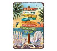 Oudrspo Plaques en étain rétro vintage, planches de surf de plage, bar, pub, salon, chambre à coucher, décoration murale - Soyez fou, soyez stupide mais heureux 20 x 30 cm