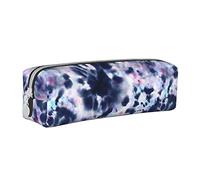 Oudrspo Pochette à Crayons à Colorant Cravate Bleu Blanc étui à Stylo Rond Sac à Crayons Portable Organisateur en Cuir avec Fermeture à glissière Sac Pochette cosmétique