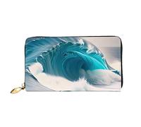 Oudrspo Portefeuille à Fermeture éclair Longue pour Femme Cartoon Blue Sea Wave, 7,48 x 4,13 Pouces, livré avec des emplacements pour Cartes de crédit à l'intérieur, léger et Durable.