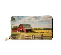 Oudrspo Portefeuille à Fermeture éclair Longue pour Femme Ranch View, 7,48 x 4,13 Pouces, livré avec des emplacements pour Cartes de crédit à l'intérieur, léger et Durable.