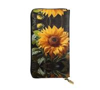 Oudrspo Portefeuille en Cuir - Élé et Fonctionnel, il est doté de Plusieurs Compartiments et d'une Fermeture éclair. Motif Tournesol Jaune sur Fond Marron, Noir, Taille Unique.
