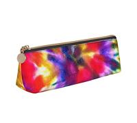 Oudrspo Psychédélique Cravate Colorant Pochette à Crayons Triangle Stylo étui Portable Sac à Crayons Organisateur en Cuir avec Fermeture éclair cosmétique Pochette Sac
