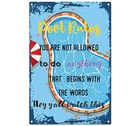 Oudrspo Règle de piscine vintage Vous êtes autorisé à faire tout ce qui commence par les mots Hey Y'all Watch This Poster Plaque en métal aluminium 12x16 pouces Décoration murale