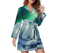 Oudrspo Robe de chambre ours blancs pleine lune, mammifères ours, nuisette col V, peignoir mi-long, vêtements de nuit