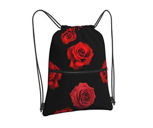 Oudrspo Roses rouges éparses sur noir cordon sac à dos sac cordon fermeture éclair sac à dos Sport Gym voyage Yoga sac à dos pour hommes femmes