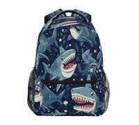 Oudrspo Sac à dos imperméable pour ordinateur portable avec motif requins mignons, idéal pour les voyages, les études et les loisirs. Léger et robuste, il convient aux hommes et aux femmes.