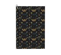 Oudrspo Serviette de Golf Moonlight Golden Butterfly à Motif C, en Microfibre, avec Mousqueton, 40 x 60 cm, Accessoires de Golf pour Hommes et Femmes