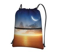 Oudrspo Sky With Moon Outdoor Leisure Zipper Drawstring Backpack =>> 15,3 X 18in/ 39 X 46cm (LXH), Bon pour les voyages, les bagages à main, les bagages, le camping