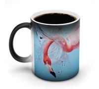Oudrspo style Flamingo dans l'eau Tasse à café drôle changeant de couleur Tasse sensible à la chaleur avec poignée Tasses en céramique 11 oz