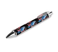 Oudrspo Stylo à bille amusant imprimé Blue Jay Cardinal1, oiseau et papillon, corps rond noir rétractable, pointe fine 0,5 mm, 1/2/4 pièces