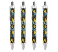 Oudrspo Stylo à bille rétractable à motif singe, banane, orange et feuille bleue, écriture fluide, encre noire, fournitures de bureau, lot de 4