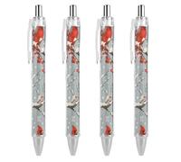 Oudrspo Stylo à bille rétractable Cardinal d'hiver dans un arbre enneigé, écriture fluide, encre noire, lot de 4