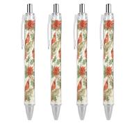 Oudrspo Stylo à bille rétractable Cardinal sur branche de houx, écriture fluide, encre noire, lot de 4