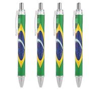 Oudrspo Stylo à bille rétractable drapeau américain Brésil 0,5 mm écriture fluide encre noire stylo à bille prise de notes accessoires pour bureau 4 pièces