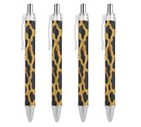 Oudrspo Stylo bille rétractable à motif léopard orange, écriture fluide, encre noire, lot de 4.