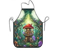 Oudrspo Tablier de cuisine fantaisie en forme de maison de champignons, tablier GreenGarden Design pour la pâtisserie, le barbecue et le jardinage (adulte)
