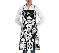 Oudrspo Tablier imprimé en surjet de polyester à une poche, orné de pandas géants blottis les uns contre les autres, idéal pour les hôtels, les barbecues et les fleuristes.