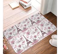 Oudrspo Tapis de Bain Rose à Motif de Rue Parisienne, Lavable en Machine, antidérapant et Absorbant, 40 x 60 cm.